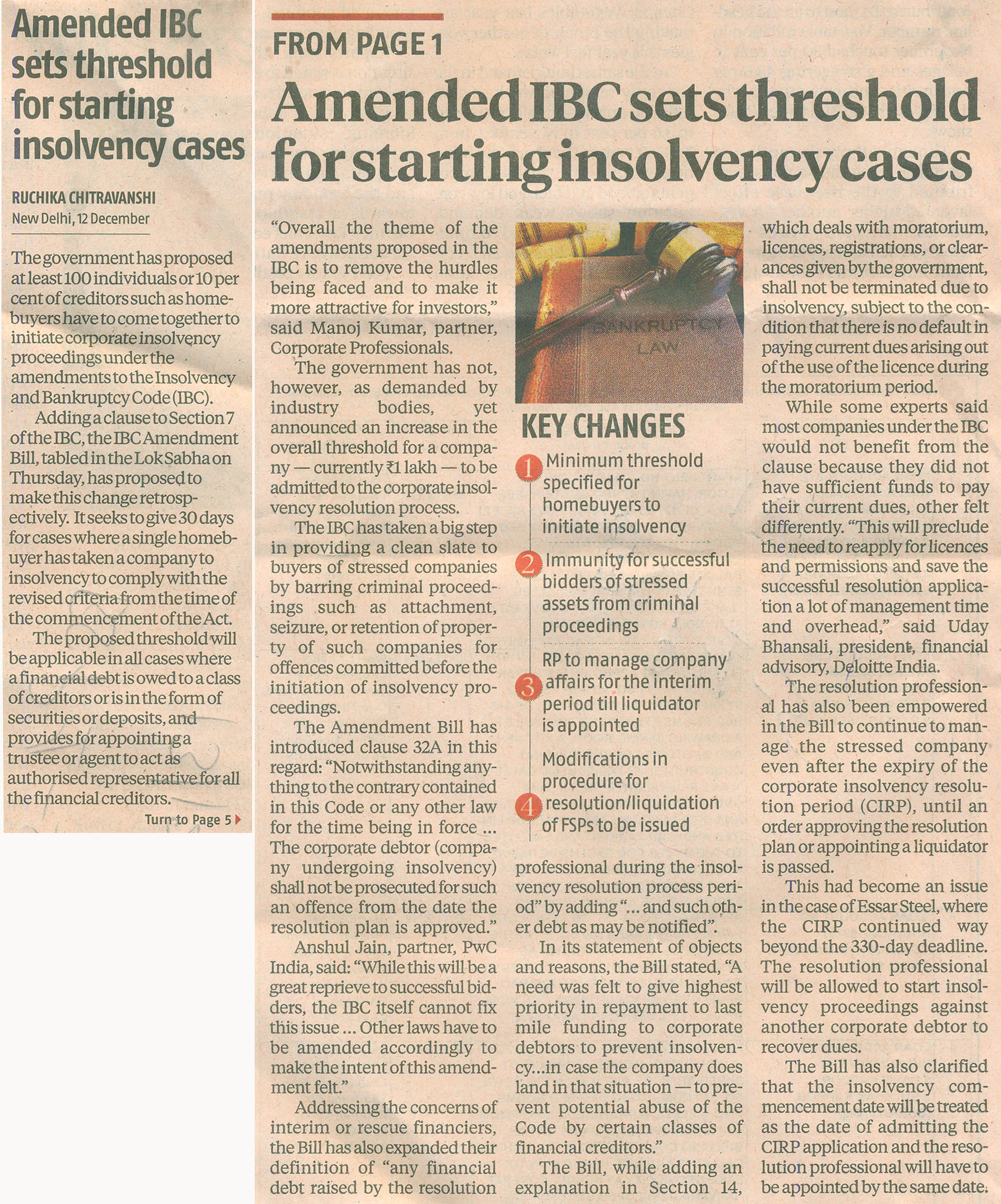 Amended Ibc Sets Threshold For Initiating Corporate Insolvency Cases